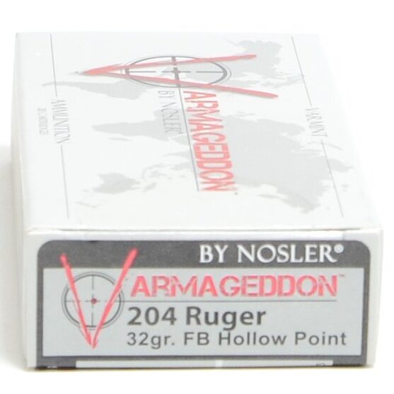 Nosler 204 Ruger 32 Grain Flat Base Hollow Point Varmageddon(20)