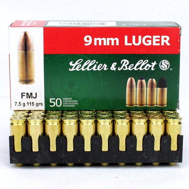S&B 9mm Luger 115 Grain FMJ (50 Rounds)