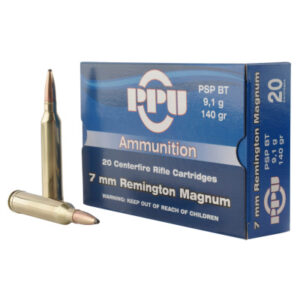 Prvi 7mm Rem Magnum 140 Grain Pointed Soft Point Boat Tail Ammunition (20 Rounds)