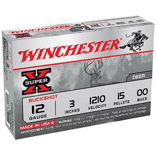 Winchester 12 Gauge 3" Copper-Plated Lead 15 Pellets 00 Buck Super-X (5)