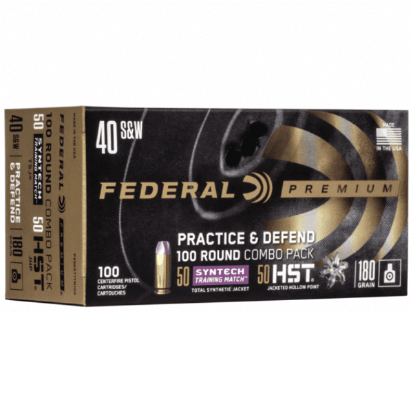 Federal 40 S&W 180 Gr HST 50 Count & TSJ American Eagle SYNTECH 50 Count (100) Combo Pack