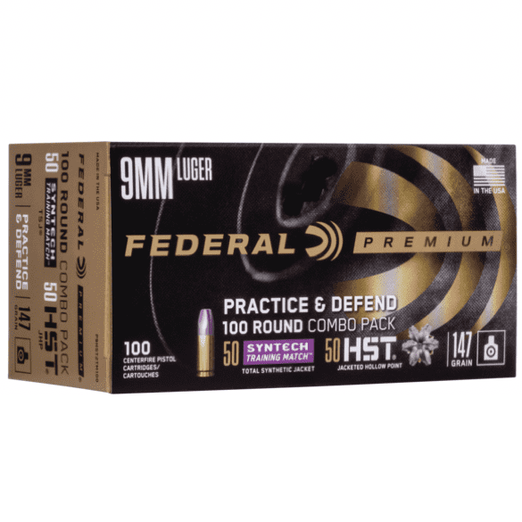 Federal 9MM 147 Gr HST 50 Count and TSJ American Eagle SYNTECH 50 Count (100) Combo Pack